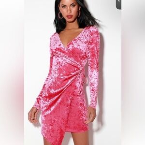 Lulus Hot Pink Velvet Wrap Dress 🩷